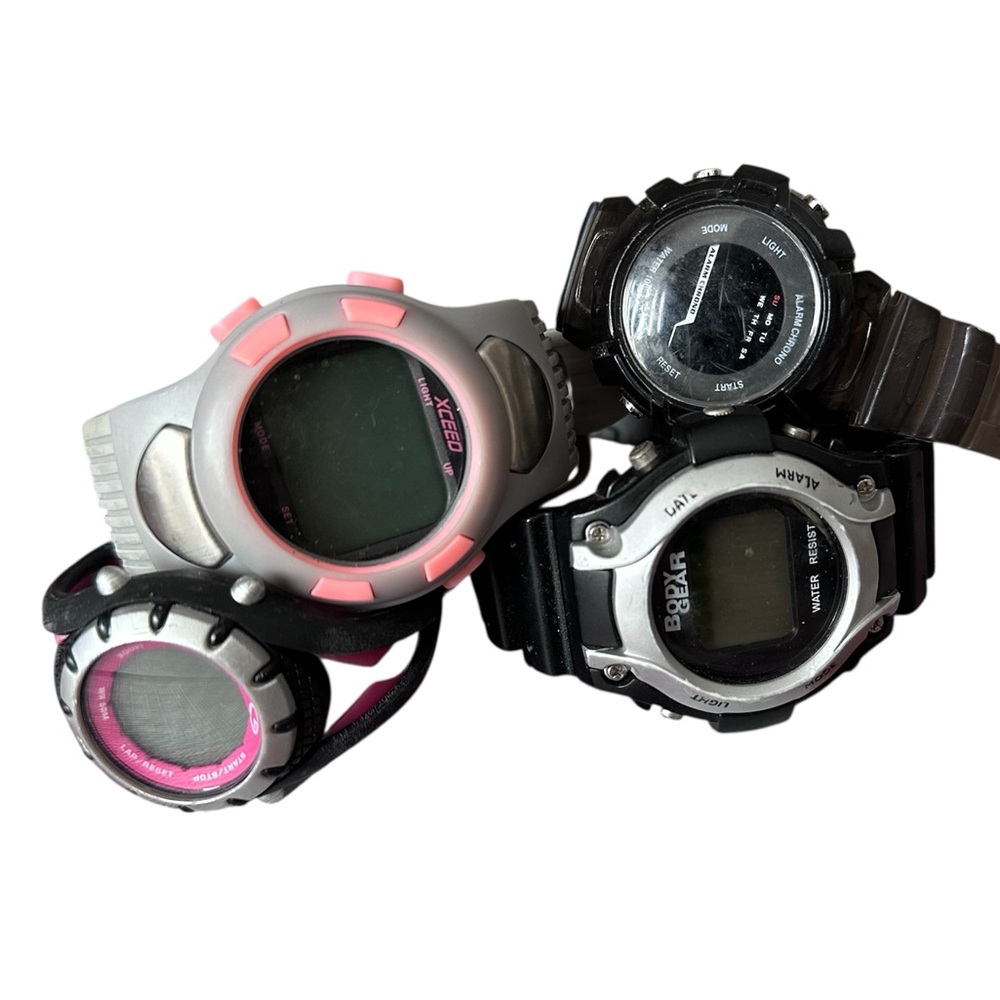 Y2K 2000s Digital Watches 4-Piece Lot Body Gear CG Xceed *Not Working*